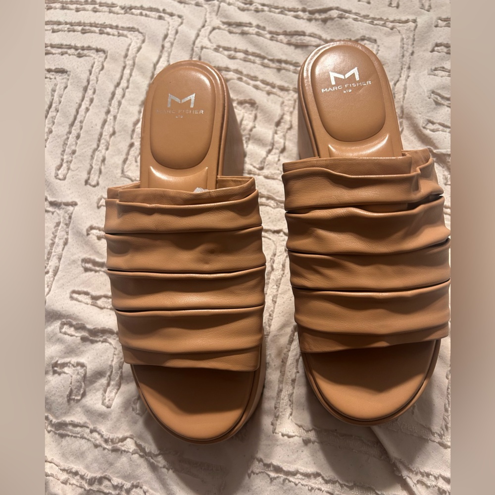 Marc Fisher Tan Slide Sandals